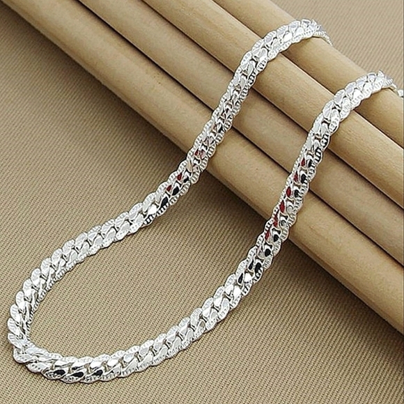 Fashion unisex 5mm silver full sideways link chain necklace. 20". - Picture 2 of 7